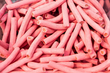 Assorted colorful gummy jelly candies. Top view. Jelly sweets.