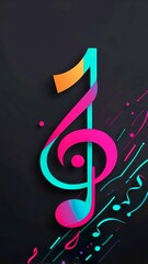 A dynamic representation of a treble clef in neon colors against a dark backdrop, symbolizing musical rhythm and vibrancy suitable to tiktok template background