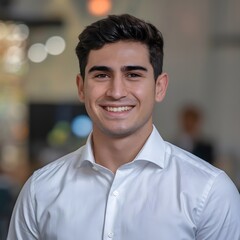 Fototapeta premium Smiling young man in white shirt
