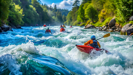 Close-up of turbulent whitewater river rapids, ideal for thrilling kayaking adventure , Whitewater, Rapids, Kayaking