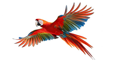 Obraz premium Scarlet macaw parrot flying isolated white background isolated