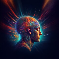 Obraz premium A stylized portrait of a human head with a burst of energy and abstract details.