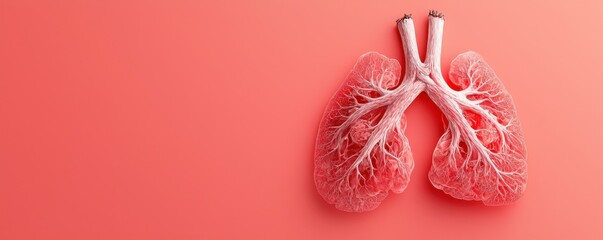 Anatomical view of human lungs on a pink background, highlighting respiratory health and biology.