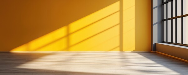 Sunny interior with yellow wall casting shadows, creating a warm and inviting atmosphere in a modern room.
