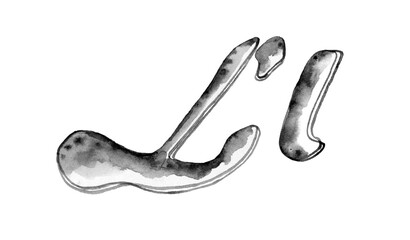 Fototapeta premium Black and white watercolor illustration of uppercase and lowercase 'L l,' showcasing gentle gradients and a hand-painted look. Ideal for modern branding, creative design, and typography projects.