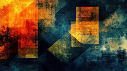 Abstract art with  yellow, red, and blue colors on a textured canvas.