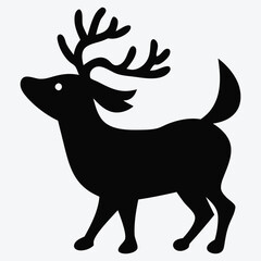 Christmassy Reindeer with horns silhouette. Deer vector icon. A festive drawing stock illustration