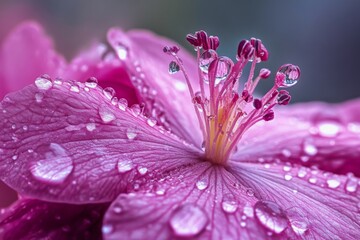 Fototapeta premium extreme macro shot of raindrops on flower. ai generated