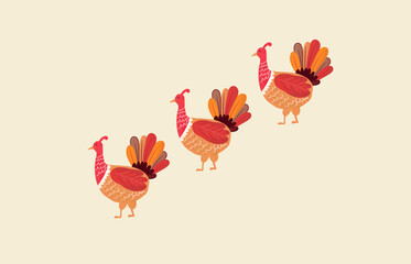 Colorful illustrated turkeys in a Thanksgiving theme