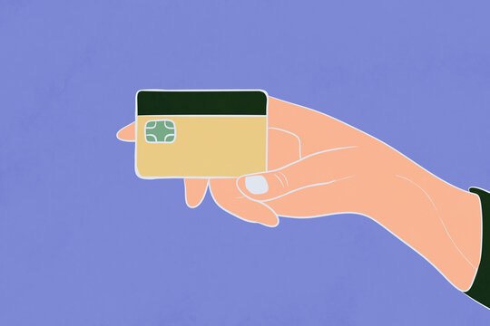 Hand holding a credit card in minimal style illustration