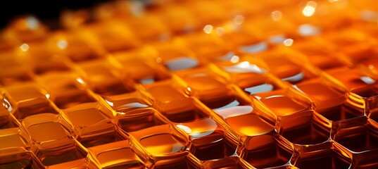 Obraz premium Close-up of amber honeycomb filled with golden honey in afternoon light