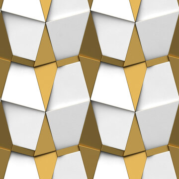 3D geometric pattern with gold and white triangles