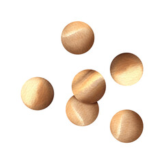 Golden confetti. Watercolor illustration. Large round glitter for party and decoration. Isolated white background. For New Year and holiday invitations, packages, labels, backgrounds, banners