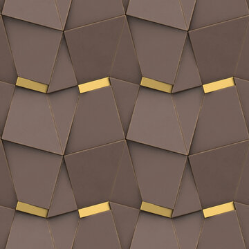 Seamless 3D geometric pattern with golden accents