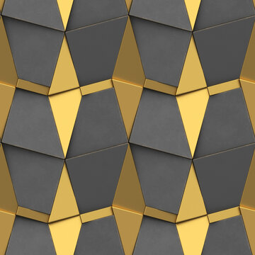 3D geometric pattern with golden and gray triangles