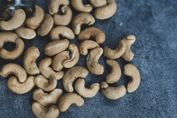 Overhead view of cashew nuts. Close up