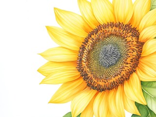 Fototapeta premium Illustrate a close-up of a majestic sunflower towering over a field, with intricate details of the delicate petals and vibrant hues, in a realistic watercolor technique