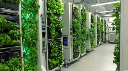 Fototapeta premium Indoor Vertical Hydroponic Farming System with Green Plants
