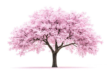 Obraz premium Sakura tree with pink blossoms stands alone against a white background
