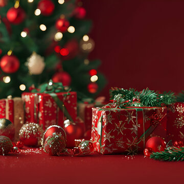 christmas tree with gifts and decorations