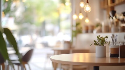 A cozy caf? setting with plants and drinks, creating a relaxed atmosphere.