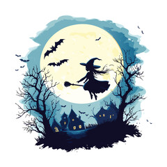 Witch Flying Vector Design Halloween Clipart