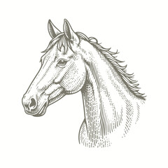 engraving of a horse head in a sketch style