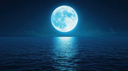 Full Moon Reflection on Calm Ocean Water at Night