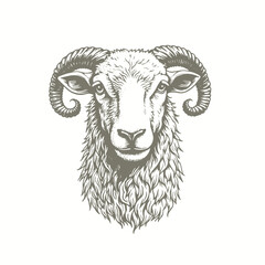 Fototapeta premium engraving of a ram head with long horns on a white background