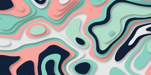Abstract smooth multi color papercut background vector with waves. Colorful 3D abstract background with paper cut shapes.