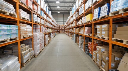 Fototapeta premium Warehouse Storage Shelves Full of Cardboard Boxes