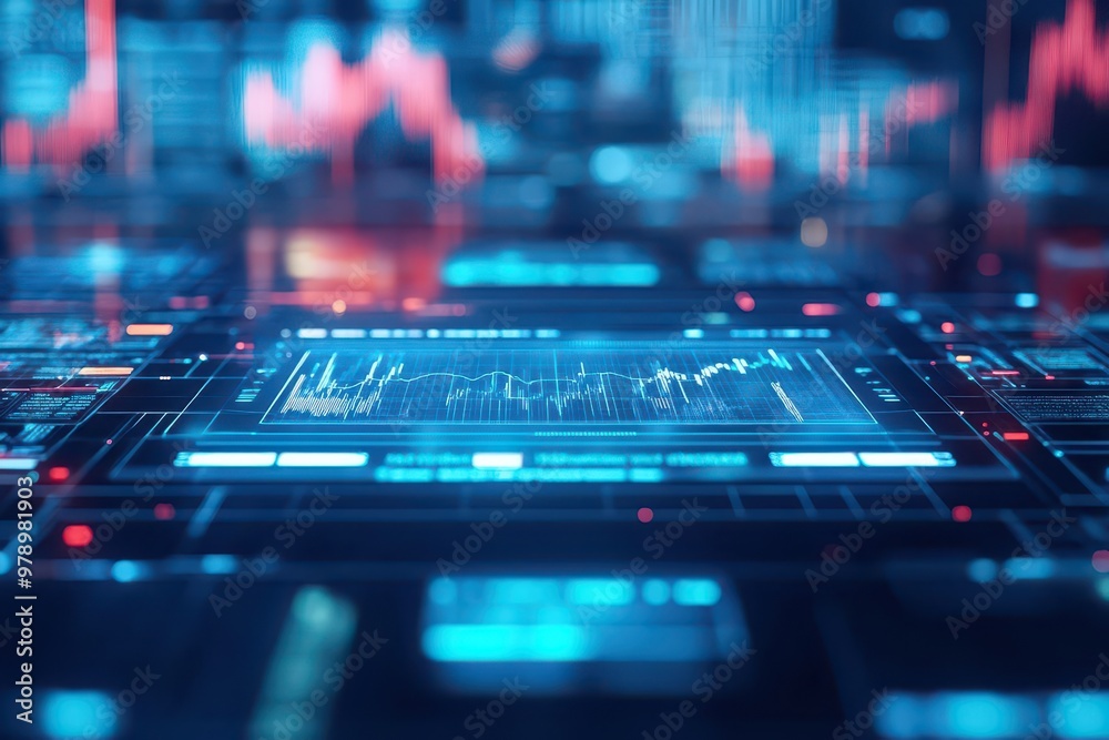 Poster a dynamic trading floor in the future where ai algorithms predict sales growth, and traders analyze 