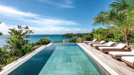 Fototapeta premium Infinity Pool Overlooking Tropical Ocean