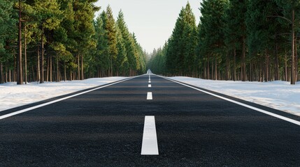 Fototapeta premium Serene Winter Road Through Evergreen Forest