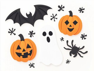 Naklejka premium Festive Halloween Decorations - Pumpkins, Bats, and Ghosts