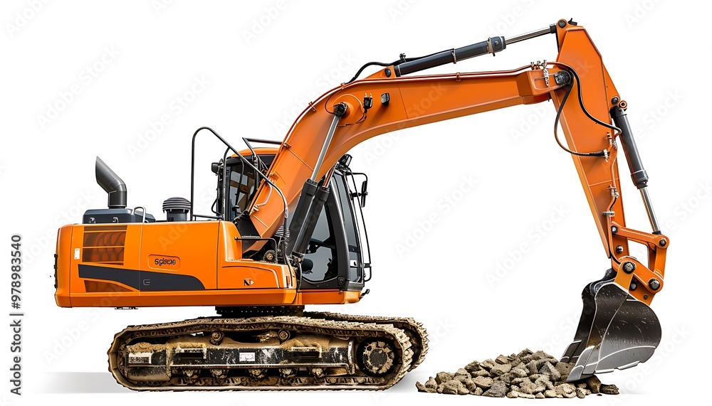 Wall mural A yellow construction vehicle with a black cab isolated on white background