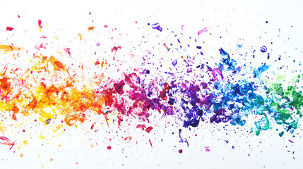 Obraz premium Abstract colorful paint splatter background with rainbow colors on white.