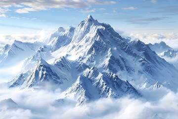 Obraz premium Snowy mountain peaks with clouds in the sky