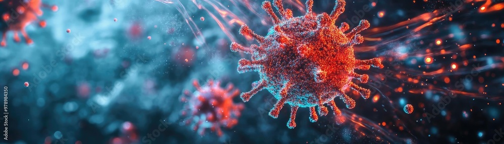 Aufkleber a detailed depiction of a virus with vibrant colors, showcasing its structures and dynamics in a dig
