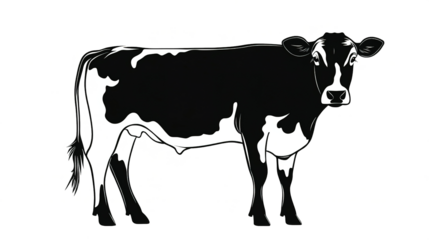 Cow silhouette, side view,  illustration, transparent background.