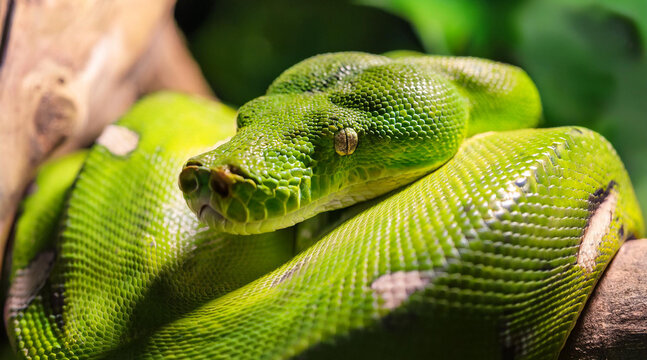 Emerald boa green constrictor snake wild animal.