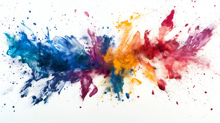 Fototapeta premium Abstract colorful paint splatters on a white background.