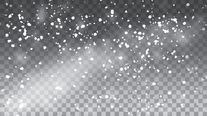 Abstract winter background vector from snowflakes blown by the wind. Christmas background with small falling snowflakes. Snow storm effect, blurred, cold wind with snow png.