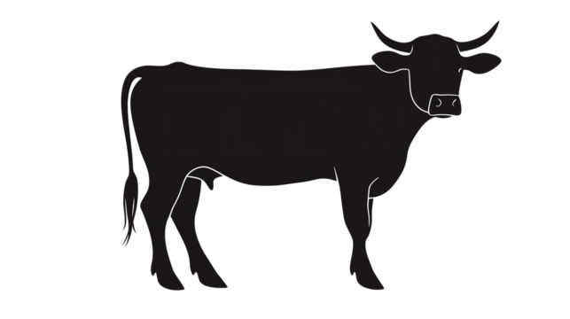 Silhouette of a cow in motion, pose, transparent background. - Powered by Adobe