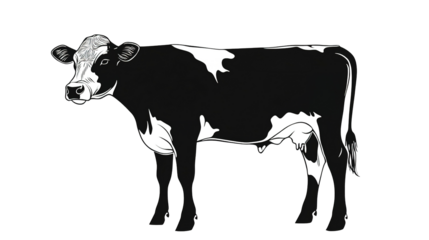 Silhouette of a cow with horns, facing left,  transparent background.