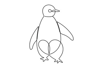 Penguin continuous one line art drawing of vector