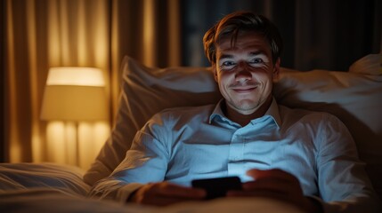 Fototapeta premium Evening Phone Use in Bed