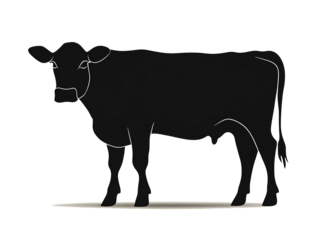 Silhouette of a dairy cow, side view, transparent background.