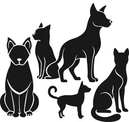 Vector hand drawn cat silhouette set illustration