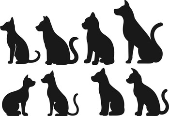Vector hand drawn cat silhouette set illustration
